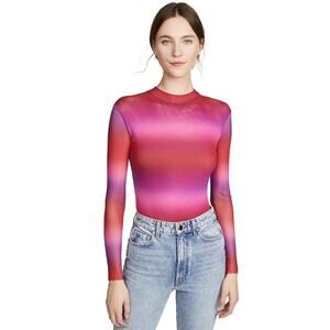 New Only Hearts Ombre Tulle Mock Neck Thong Bodysuit in Poppy Women's Size S